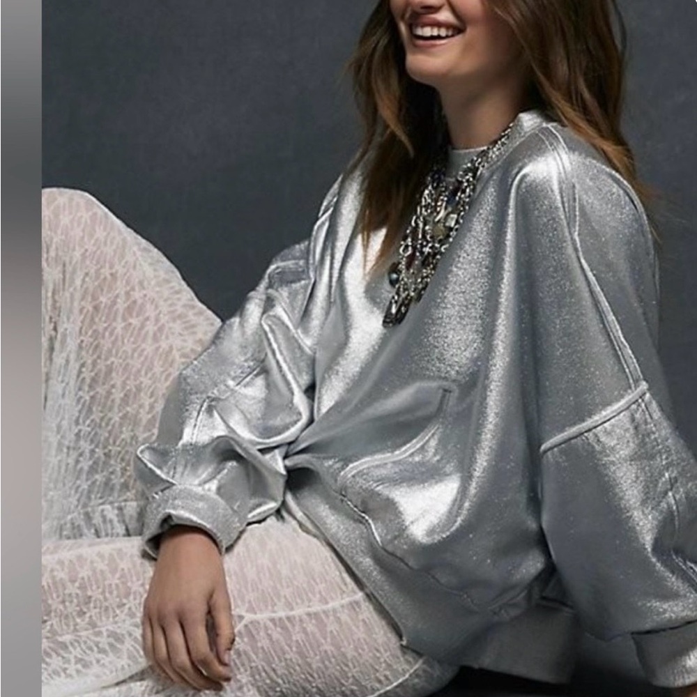 Free People Gaia Metallic  Camden Sweatshirt